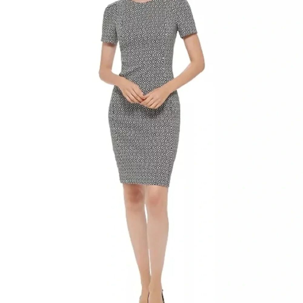 NWT Calvin Klein Women’s Size 6 Black White Geometric Sheath Dress